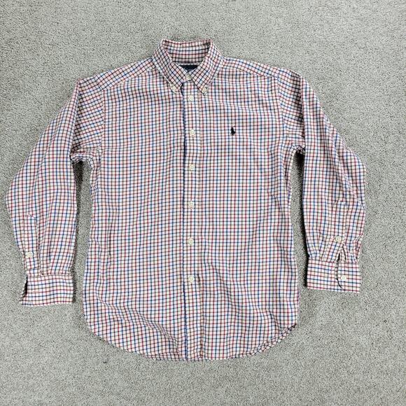 Polo Ralph Lauren Combed Cotton Button Down Shirt Boys M 10-12 Red Blue Check - Picture 1 of 11